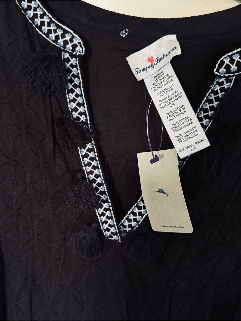 Tommy Bahama Black dress with White Embroidered Trim fully lined. - Picture 2 of 13